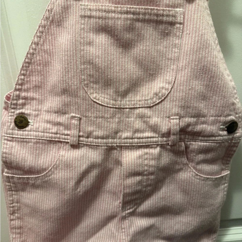 Dotty Dungarees Pink White Striped Cotton short Overalls Preppy 3-4 - Picture 7 of 8
